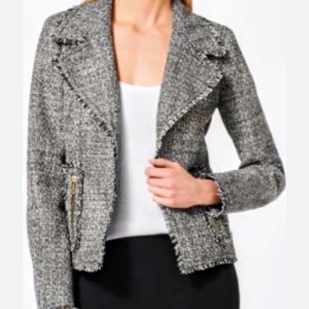 Michael Kors Women’s Black And White Tweed Fringed Sport Jacket Size 0